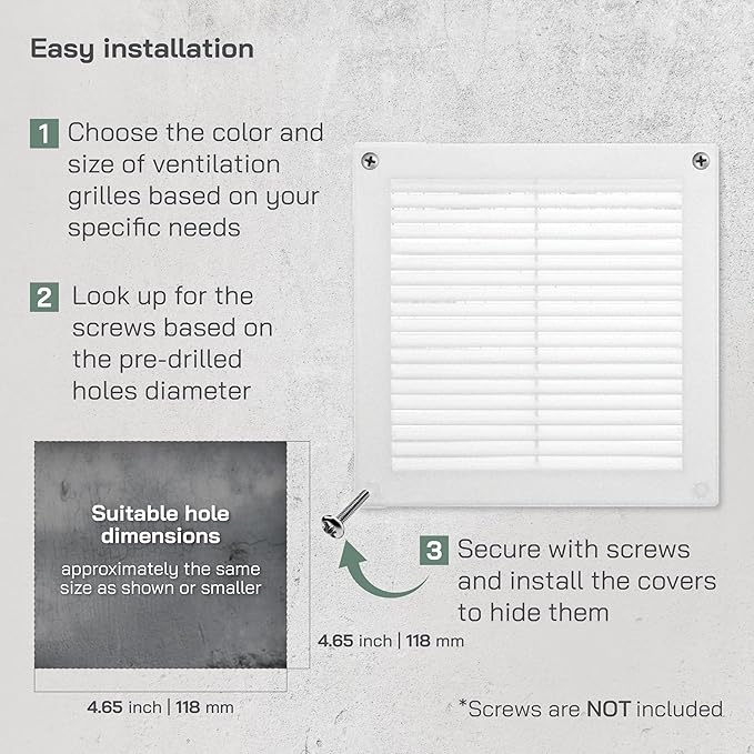 Vent Systems 4.5" x 4.5" Inch (Opening Dimensions) - Pack of 2 - Plastic White Soffit Vent Cover - Flat Square Air Vent Grille - Air Vent Deflector - HVAC 6" x 6" Inch (Overall Dimensions)