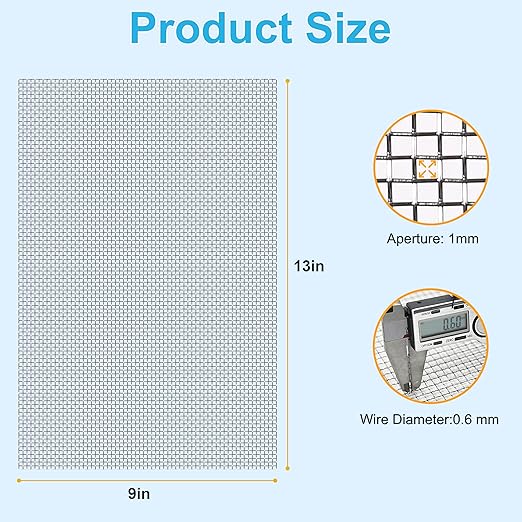 16 Pcs 13x9 (33cmx23cm) 20 Mesh 304 Stainless Steel Wire Mesh Sheet, Rustproof Metal Mesh Sheet Screen for DIY Crafts, Vent Covers, Garden Fencing, Window Protection & Industrial Filters
