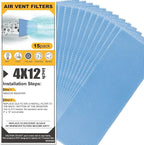 GCGOODS Reusable & Washable Air Vent Filters, 3 Layers for Indoor Grille Filtration, Reduce Dander, Dirt, Dust and Pollen, Floor Vent Filters, 15 Pcs 4" x 12", Blue