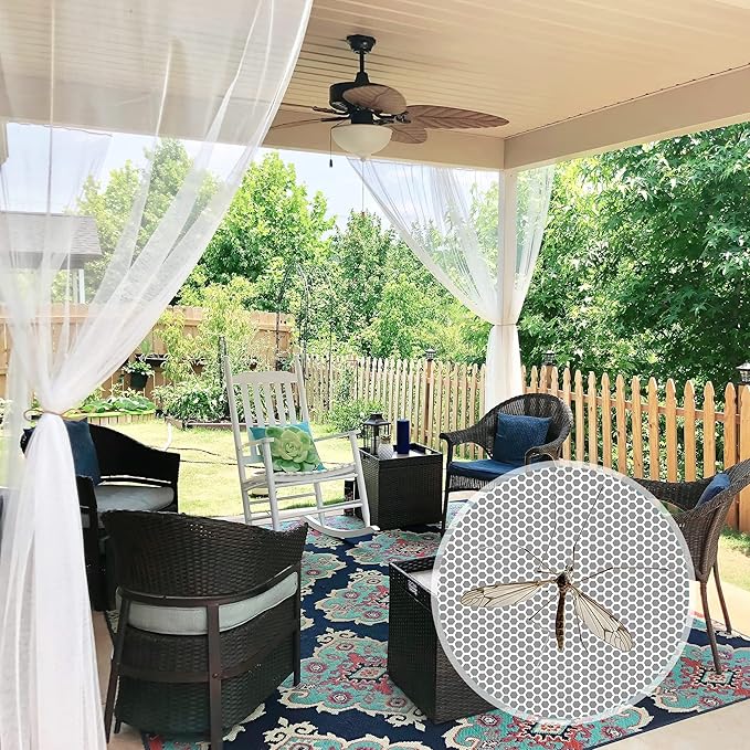 RYB HOME 2 Panels Garden Netting Size Adjustable Porch Screen Mesh Outdoor Curtains Lightweight Mosquito Curtains for Patio Gazebo Pool Hut Bug Netting, White, 118 inches Wide x 120 inches Long