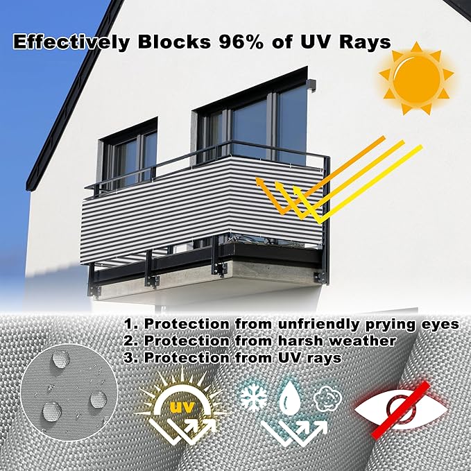 Fence Privacy Screen 4.3' x 32.8' UV-Protection Wind-Resistant Privacy Screen Outdoor, Included Cable Zip Ties for Deck Apartment Porch Backyard Patio Outdoor, Gray Stripes