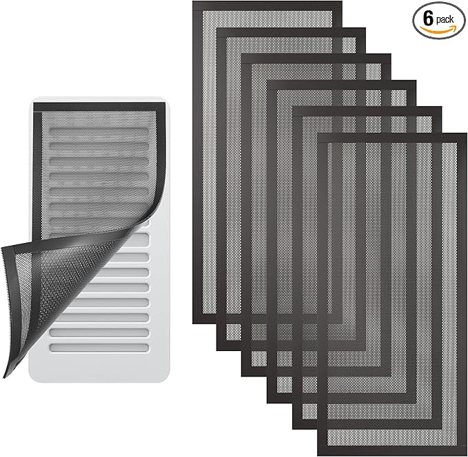 6 Pack Strong Magnetic Floor Vent Cover - PVC Mesh Register for Wall Ceiling Floor Catch Debris Hair Insect (Black, 5.5 x 12 Inch)