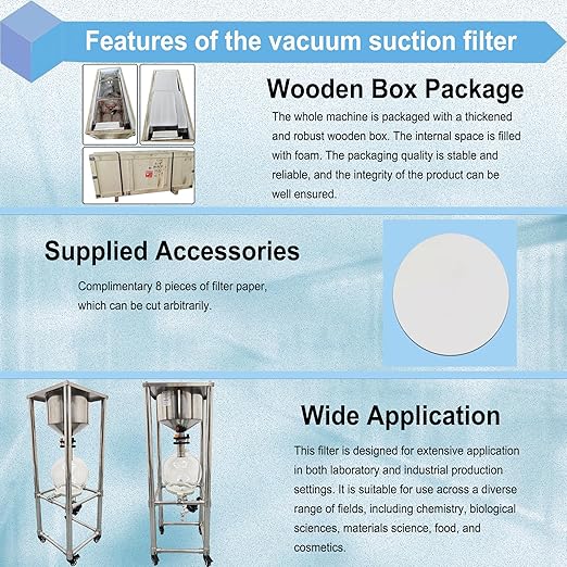 50L Vacuum Filtration System, Negative Pressure Suction Filter with Stainless Steel Buchner Funnel & Glass Filter Flask, Discharge Valve & Brake Casters, for Lab Chemical Industrial Use