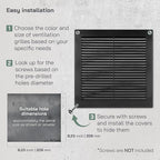 Vent Systems 8" x 8" Inch (Opening Dimensions) - Pack of 50 - Plastic Black Soffit Vent Cover - Flat Square Air Vent Grille - Air Vent Deflector - HVAC 10" x 10" Inch (Overall Dimensions)