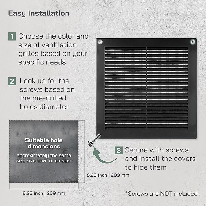 Vent Systems 10'' x 10'' Inch Black Soffit Vent Cover - Pack of 100 - Flat Square Air Vent Louver - Grille Cover - Built-in Insect Screen - HVAC Vents for Bathroom, Home Office, Kitchen 10x10 Inch