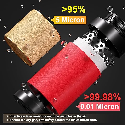 TAILONZ PNEUMATIC 3/8 Inch NPT 0-150 PSI Red Industrial Grade 4 Stage Air Drying System, Double Particulate Filter, Coalescing Filte,Desiccant Dryer and Air Regulator Manual Drainage