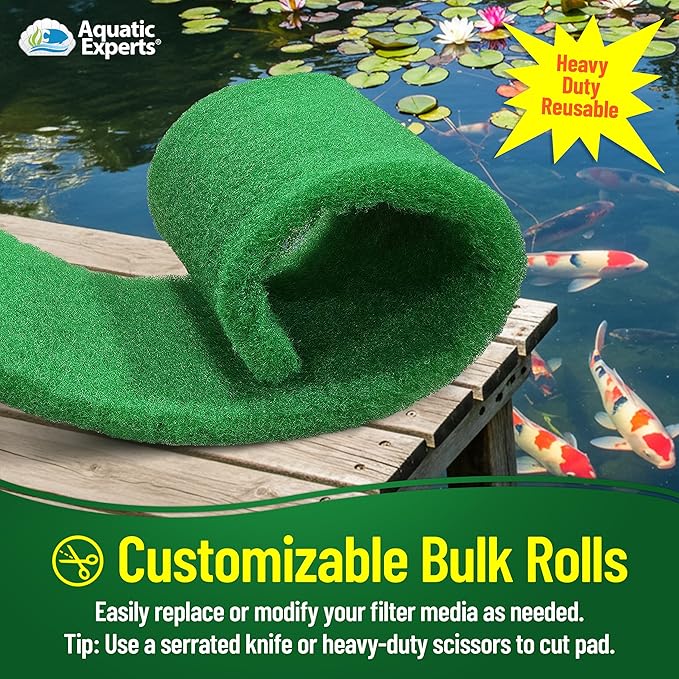 Aquatic Experts Green COARSE Pond Filter Pad - 2 inch Thick - Bulk Roll Water Garden Filter Pond Media - Made in USA, (14" x 56")