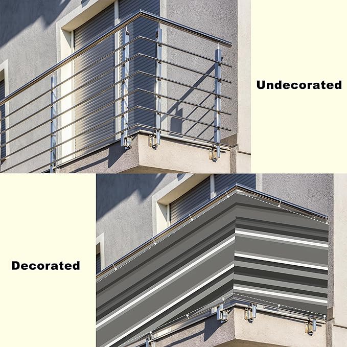 Balcony Privacy Screen 1.6' x 6.6' UV Protection Weather Resistant Waterproof Privacy Fence Panels for Outside, Includes Cable Ties for Balcony, Apartment, Patio, Porch, Garden, Black White Stripes