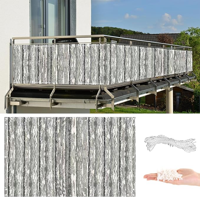 Fence Privacy Screen 8.2' x 9.8' UV Protection Weather-Resistant Patio Privacy Screens for Balcony, Included Cable Zip Ties for Decks, Patios, Backyards, Porches, Railings, Vertical Floor Pattern