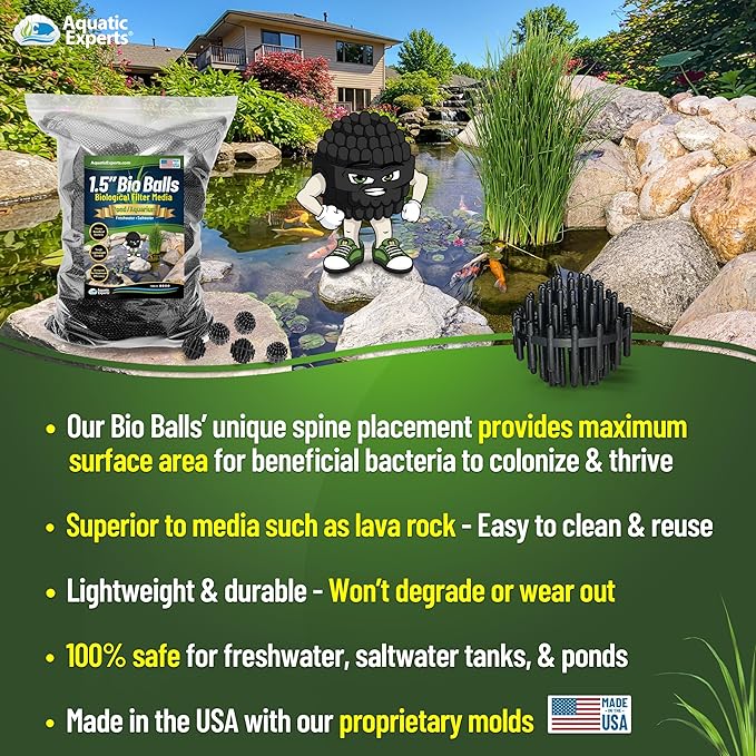 Aquatic Experts 1.5" Large Bio Balls for Ponds – Biological Filter Media for Waterfalls & Outdoor Pond Filters, Treats Up to 6,600 Gallons (2000 Count, Bulk Box – No Mesh Bags)