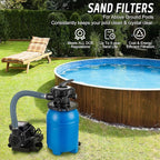 10'' Sand Pool Filter System 10000 Gallon Sand Filter with 1/3 HP Above Ground Swimming Pool Pump 6-Way Multi-Port Valve Pool Filter, Black & Blue