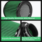 Cold Air Intake Filter High Performance Washable Filter Clamp-On Replacement Air Filter Flange Diameter 3inch/76mm Green