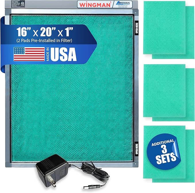 16x20x1 Polarized Media Electronic Air Filter - High Air Flow - Homeowner Installed - 1-Yr Supply of Replacement Pads - Simply Replace Your Current AC/Furnace Air Filter and PLUG IT IN!