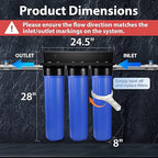iSpring WGB32B+AHPF12MNPT16X2 3-Stage Whole House Water Filter System, Reduces Chlorine, Sediment Home Water Filtration System w/ 3/4'' Push-Fit Braided Stainless Steel Hose Connectors