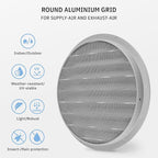 calimaero® WSGG 8" Inch Gray Round Metal Air Vent Grill Cover Flat Louver with Screen Mesh Fits Only with Metal Ducts