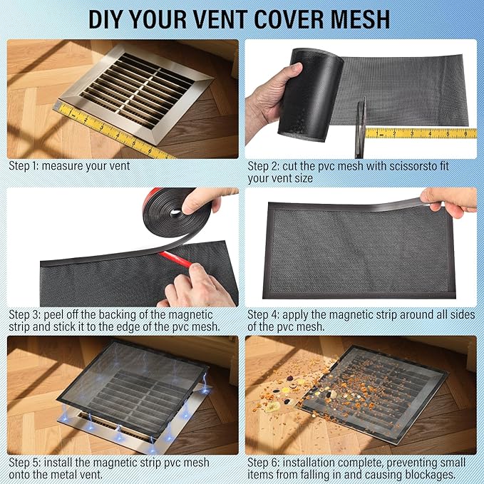 39x12 inch Customizable DIY Floor Vent Covers, Magnetic PVC Vent Mesh for Wall, Ceiling & Home Floor, PC Case Dust Mesh Filter