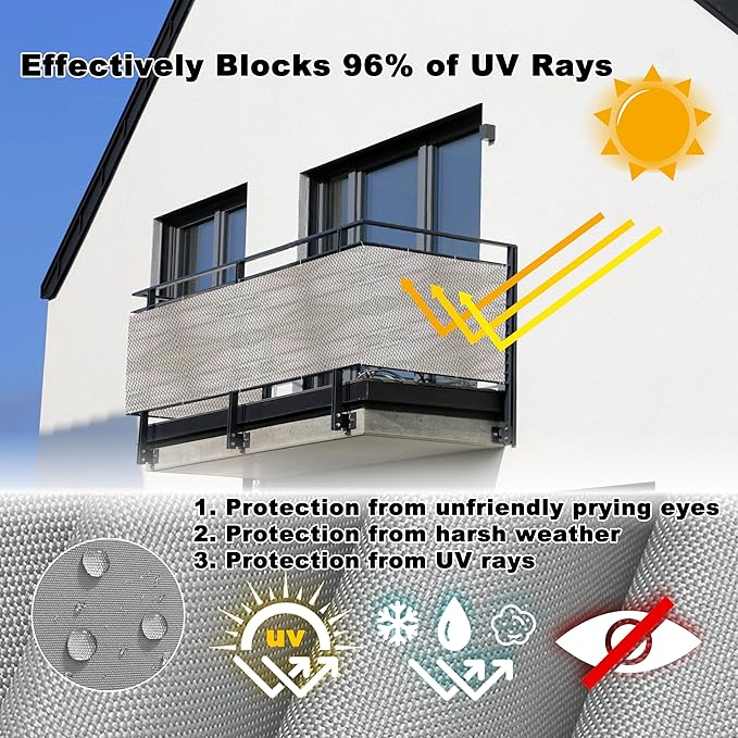 Balcony Privacy Screen 4.3' x 9.8' UV Protection (HDPE) Weather-Resistant Privacy Fence Panels for Outside, Included Cable Ties for Deck Apartment Porch Backyard Patio Outdoor, Weaving Pattern