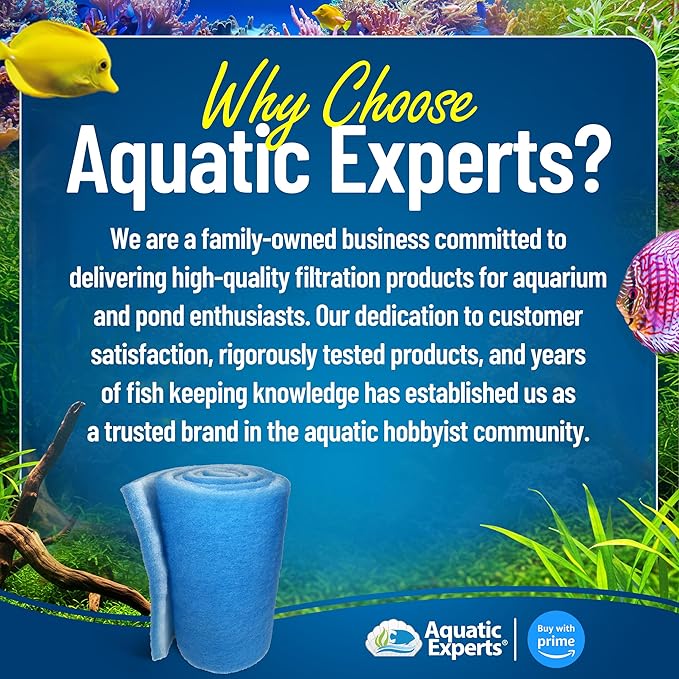 Aquatic Experts Classic Bonded Aquarium Filter Pad - Blue and White Aquarium Filter Media Roll Bulk Can Be Cut to Fit Most Filters, Made in USA (12" by 24 Feet by 3/4" Thick)