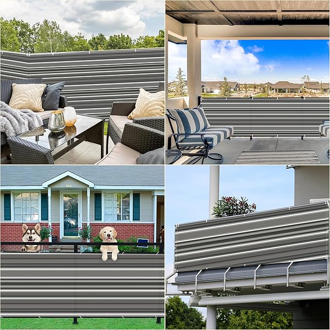 Privacy Screen 6.6' x 32.8' UV-Protection Wind-Resistant Outdoor Privacy Screens, Included Cable Zip Ties for Decks, Patios, Backyards, Outdoor Pools, Porches, Railings, Black White Stripes