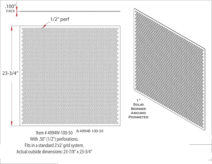 2'x2' Black Plastic Perforated Tile, 5 Pack, with 1/2" Holes
